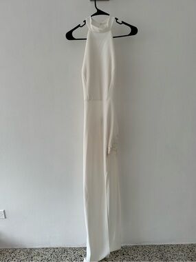 White Halter Backless Evening Dress - Brand:
